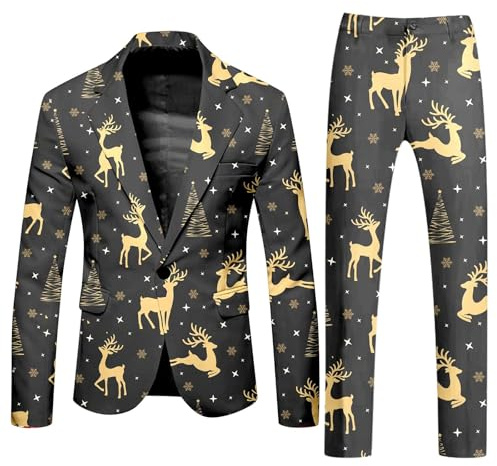 Generisch Mütze Schal Männer Weihnachtsanzug- und Hosenset mit Volldruck für Herren Karneval Anzug Kinder (Black, S)
