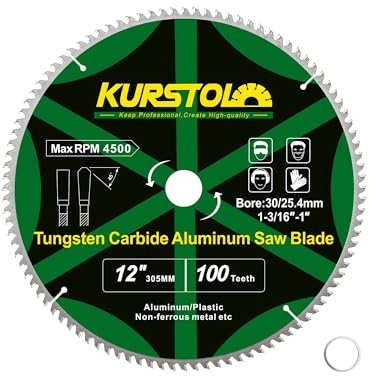 KURSTOL Hoja de Sierra Circular Aluminio 305 x 30 mm (con anillo 25,4 mm) 100T Disco Corte para Metales No Nerrosos Aluminio Plástico
