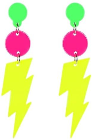 GNALIA Boucles D'Oreilles Fluo Rétro Acrylique Néon Femme Fille 7.5Cm Jaune Éclair 1 Paire Fête Costume Mascarade