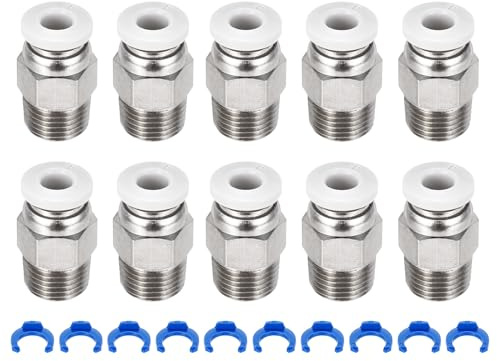 QUARKZMAN 10 Pcs Racores Neumáticos, PC4-M10 Racores De Tubo Neumático De Conexión Por Empuje, Rector Recto Para Impresora 3D, Tubos De 2x4mm, Blanco