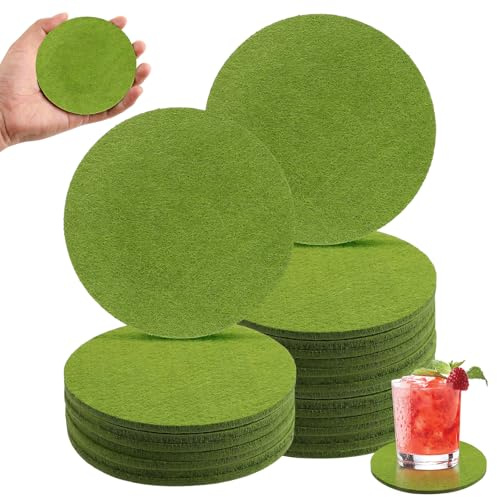 30 Stück Rund Filzuntersetzer 10cm, 4mm Dick Grün Rutschfester Filzunterlage Glasuntersetzer Filz Tischuntersetzer Topfuntersetzer für Becher Bier Tisch Bar Gläser Flaschen