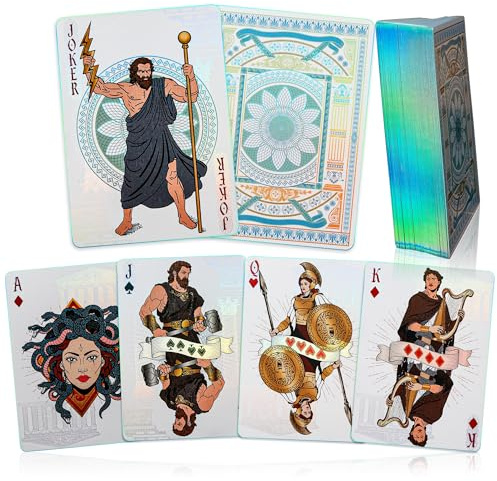 ACELION Greek Mythology Playing Cards – Premium Poker Deck with Silver Holographic Foil Finish & Blue Foil Edges – Luxury Collectible Card Game Set for Adults, Poker Night & Gif
