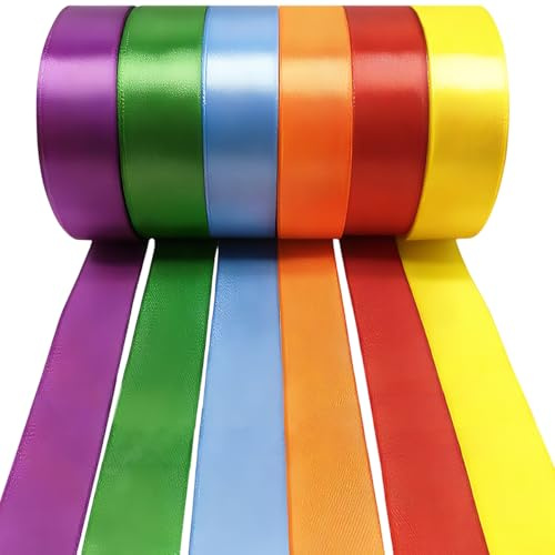 Seidenbänder Bunt,6 Farben Geschenkband,25mm x 22m,Maibaum Bänder,Satinband Regenbogen,Schleifenband Hochzeit,Bunte Bänder Breit,Für Maibaum,Frühling,Garten,Party,Hochzeit,Basteln & Geschenke