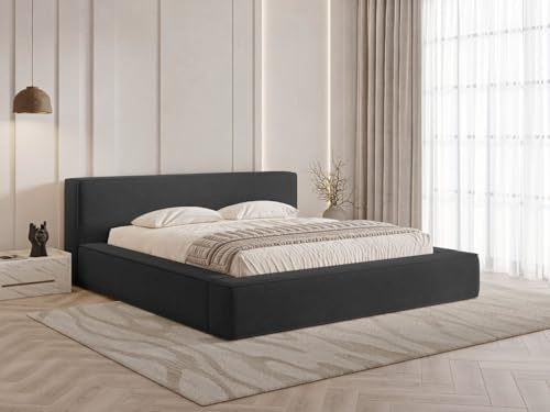 GRAINGOLD Mali Bett 140x200, Polsterbett mit Bettkasten, Polsterbett mit Stauraum, Velours-Stoff, mit Lattenrost, mit Kopfteil, ohne Matratze (Schwarz, 140x200)