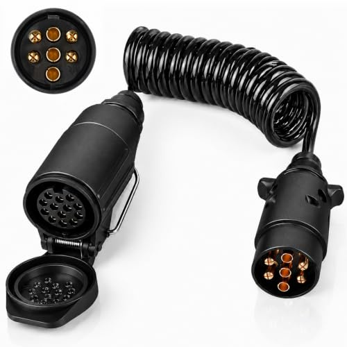 ertlutw 7 Polig auf 13 Polig Anhänger Adapter,2M,Anhänger Adapter 7 auf 13 | Anhängerkabel Adapterkabel,13 Pol Stecker auf 7 Poliger Steckdose Sprialkabel für PKW RV Wohnmobil Traktor