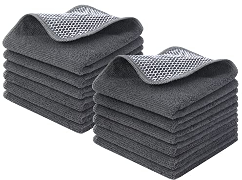 KinHwa Mikrofasertücher Grau 30x30cm 12 Stück Streifenfreie und Fusselfreie Putztücher Saugstarke und weiche Reinigungstücher Putzlappen Geschirrtucher - für Küchen, Autopflege, Haushalt, Büro