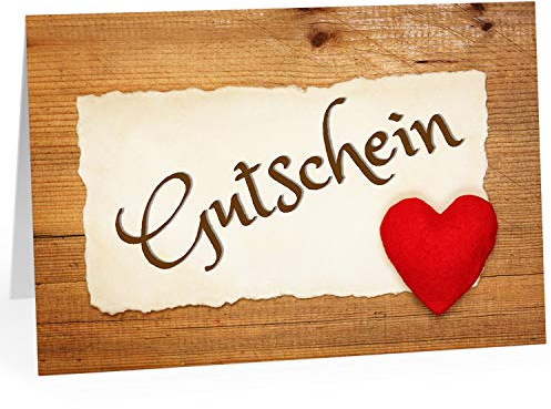 Großer XXL (A4) Gutschein, Motiv: Großes Herz auf Holz rustikal/mit Umschlag/Edle Design Klapp-Karte/Extra groß/Geburtstag/Hochzeit/Taufe/Weihnachten/Valentinstag