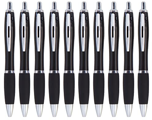 eBuyGB Pack of 10 Ballpoint Pens Blue Ink Retractable Push Button Pen, Black
