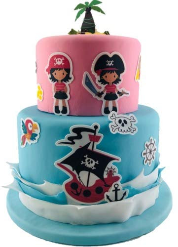 COXIMUS backen und mehr Tortendekoration Kindergeburtstag | Kuchen Tattoos Piraten Mädchen | fertige Fondant Dekration Pirat