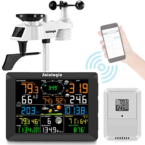 Sainlogic Stazione Meteo Professionale WLAN, Wireless Internet Smart WiFi, Display A Colori da 10.2 Pollici, Sensore Esterno, Previsioni Meteo (8 Canali)