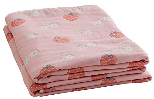 Hayisugal Baumwolldecke Kuscheldecke luftig angenehm 100% Baumwolle Sommer Decke zweiseitig Tagesdecke Überwurf Kinder Bettdecke für Kinderzimmer Doppelbett, Rosa Erdbeere, 120 x 150cm