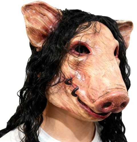 Maschera horror Halloween, testa di maiale con capelli, animali orribili, Cosplay, in lattice, copricapo festival, costume scherzo trucco per feste giochi di ruolo