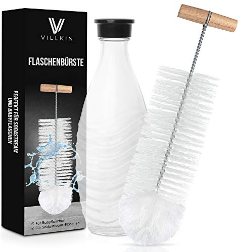Villkin Flaschenbürste (1x Stück) Kompatibel für SodaStream Glasflaschen, Babyflaschen und Gläser - Reinigungsbürste mit Wollkopf für eine kratzfreie Reinigung von Glas und Plastik
