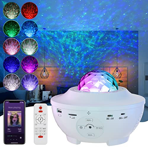 Sternenhimmel Projektor,UOUNE LED Sternenlicht Projektor mit Fernbedienung,Bluetooth Lautsprecher,Timer,Ozeanwellen Starry Stern Nachtlicht für Kinder,Erwachsene,Schlafzimmer,Bühne,Geburtstage (weiß)