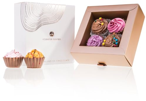 CHOCOLISSIMO - Schokolade Geschenk - 4 handgemachte Cupcake Pralinen - Weihnachtsschokolade, Geschenk zu Weihnachten, Nikolaus, Advent - für Frauen, Männer, Eltern, Mama, Papa - Xmas Cupcakes