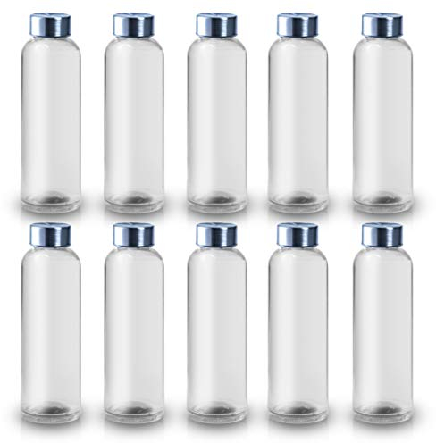 ShyaWorld Botella De Cristal para Agua con cuerpo de acabado Transparente. Tapón a rosca en Acero Inoxidable. Cajas individuales. (TRANSPARENTE, 500ml (10PCS))