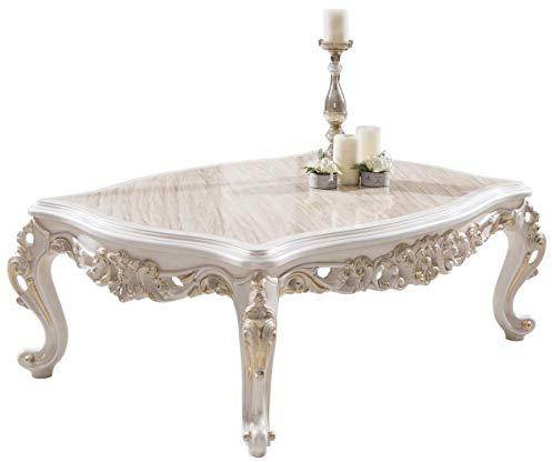 Casa Padrino Luxus Barock Couchtisch Braun/Weiß/Gold 125 x 87 x H. 48 cm - Rechteckiger Massivholz Wohnzimmertisch im Barockstil - Edle Barock Wohnzimmer Möbel