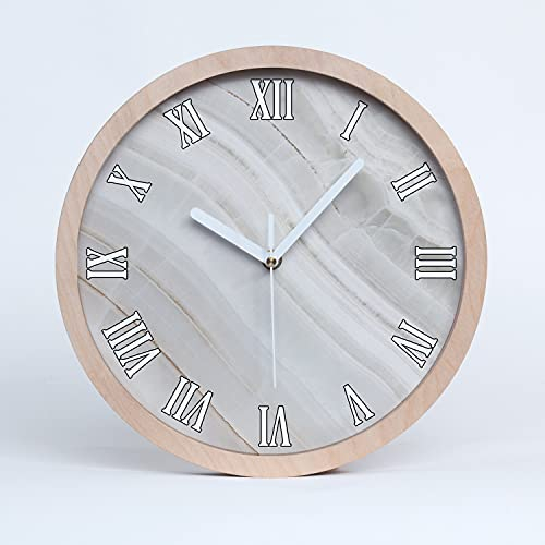 Tulup Holzuhr ⌀ 20cm Modern Runde Dekoration Uhr Holz Wanduhr Stille Uhren Weiße Uhrzeiger - Marmor Textur