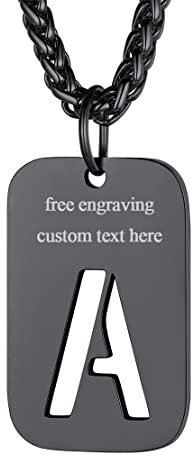 FindChic Schwarz Dog Tag Kettenanhänger Militärische Erkennungsmarke Halskett mit Ihr Wunschgravur für Valentinstag Party