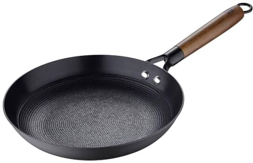 MasterPRO Odin - Poêle à frire en fer forgé de 24 cm, antiadhésive en céramique renforcée, poignée ergonomique en bois d'acacia, compatible avec l'induction et le four, sans produits toxiques
