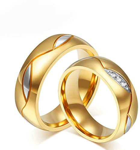 Beydodo Eheringe Edelstahl, Gold Ringe Verlobung Unendlichkeit mit Zirkonia Bandringe Trauringe Freundschaftsringe für 2 Damen Gr.62 (19.7) + Herren Gr.67 (21.3)