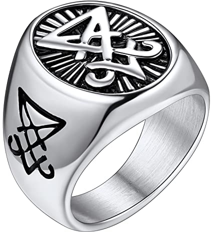 FaithHeart Punk Herren Siegelring von Luzifer Fingerring personalisierter Sigelring Jungen Partnerring Freundschaftsring für Valentinstag Weihnachten