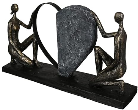 Casablanca modernes Design GILDE Deko Skulptur Affair of The Heart - Liebe Geschenk - bronzefarbenmit Herz - Basis schwarz - Breite 38 cm