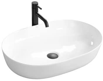 VBChome Waschbecken 60 x 42 x 15 cm Weiß | Ovale Keramik Aufsatzwaschbecken | Modernes Design | Großes Handwaschbecken | Waschschale für Badezimmer | Gäste-WC Waschbecken | Stilvolle Badkeramik