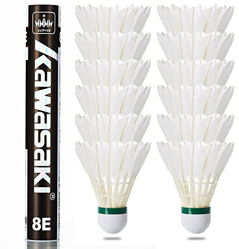 Badminton bälle Badminton Federbälle 12 Stück, Geschwindigkeit 77,Hurrikan Technologie Doppelte Haltbarkeit,Kawasaki 8E Hervorragend mit großer Stabilität und Haltbarkeit für professionelle Spieler