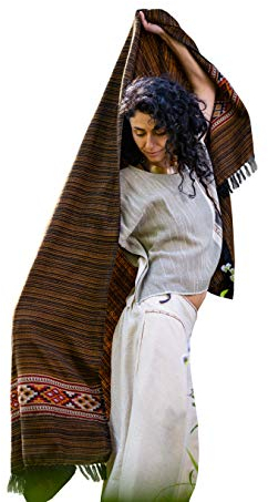 JHANA Meditation Gebet Schal Decke Gemütliche Bronze und Schwarz Kaschmir Yak Wolle Tibetische Lahsa Winter Tribal Keltische Stickerei Boho Zen AJJAYA, Schwarz , One size