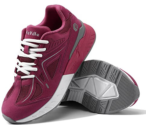 FitVille Womens Extra Wide Fit Trainers Ladies Walking Running Shoes Comfortable Jogging Sneakers for Plantar Fasciitis Flat Feet Rose Red