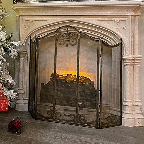 TentHome - Cortafuegos Shabby Chic de 3 paneles, funda de chimenea plegable de hierro forjado resistente para decoración de salón, rejillas de exterior, estufas de leña y protección de estufas