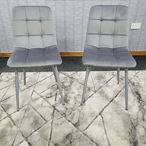 KOSY KOALA Grey Velvet Dining Chairs with Soft Padded Seat Living Room Chairs with Sturdy Metal Legs Kitchen Chairs for Dining Room Living Room Reception Chairs Lounge Chairs (2)