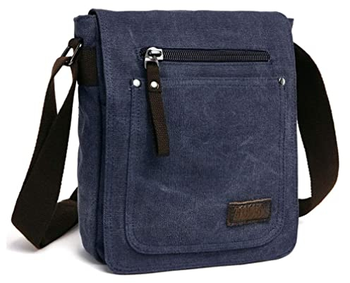 DASKING Herren Tasche Umhängen, Umhängetasche Klein Vintage Canvas für Herren, Schultertasche Messenger Bag Kuriertasche, 23 x 28cm 9 ipad (Blau)