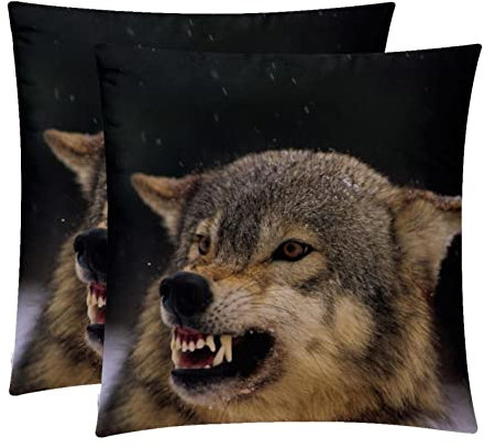 TBOUOBT Packung mit 2 Samt-Kissenbezügen, quadratischer Kissenbezug, Kissenbezug für Couchbett,Tierischer Wolf