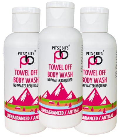 Pits And Bits Rinse Free Body Wash, Fragrance Free, No Additional Water Or Rinsing Required 100ml Trio Pack