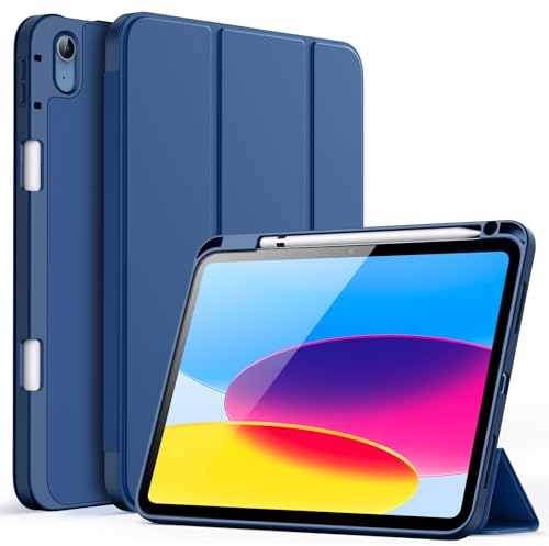 JETech Funda para iPad (A16) 11.ª/10.ª Generación (2025/2022) con Portalápiz, Slim Tableta Cover con Suave TPU Trasera Carcasa con Auto-Sueño/Estela (Marino)