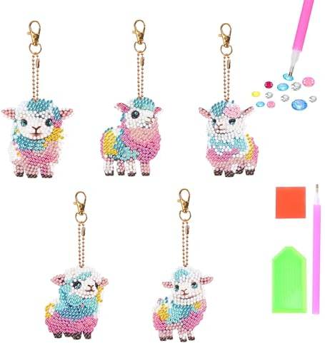 Starnearby DIY Diamond Painting Schlüsselanhänger Doppelseitig Diamant Malerei Schlüsselbund Anhänger Geschenke für Kinder Frauen Familie Festliche