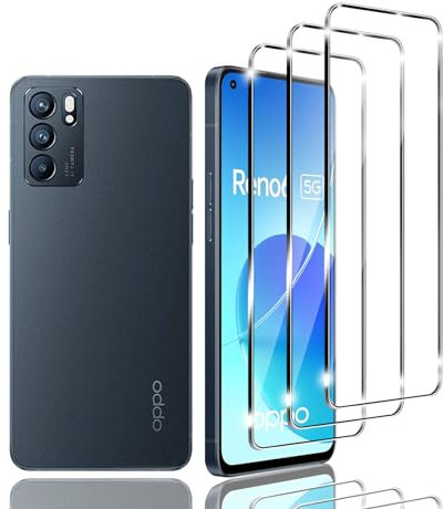 Kziwii 3 pièces Verre trempé Compatible avec Oppo Reno 6 5G Film Protection Écran, Anti Rayures, Ultra Claire, sans Bulles, Dureté 9H Glass, pour Oppo Reno 6 5G