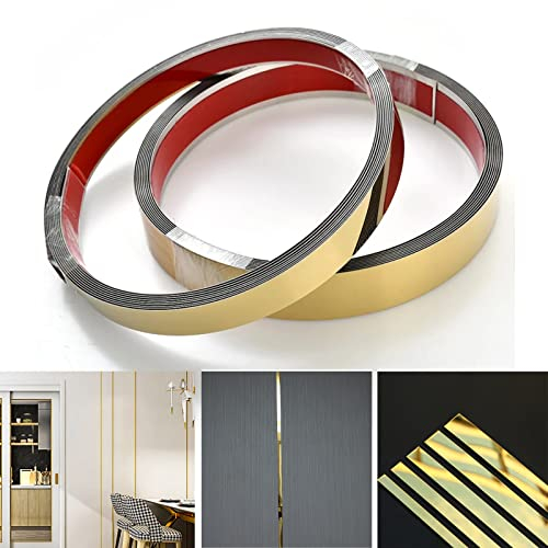 Baguettes et moulures murales, surface miroir métallisée dorée, en acier inoxydable, moulure décorative pour mur, miroir, décoration de meubles (50 mm)