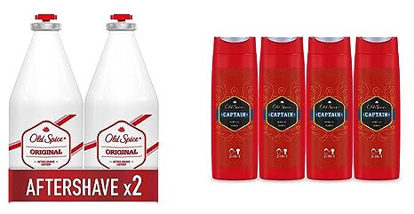 PACK X2 Old Spice Original Loción Aftershave, 100 ml & Captain Gel de Ducha y Champú, para Hombres, 400 ml, PACK X4