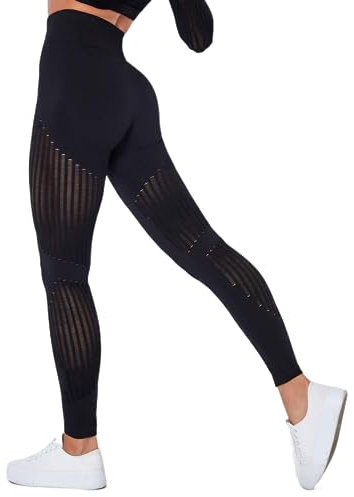 Yunafit Leggings Cleo Kompressionshose Damen für Sport,Gym - High Waist Booty Scrunch Butt Yoga Hosen Schwarz