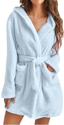 VNDUIFH Accappatoi Corti da Donna, Accappatoi Corti e Comodi in Peluche da Donna, Accappatoio Spa Corto con Cappuccio da Donna (5XL,A)