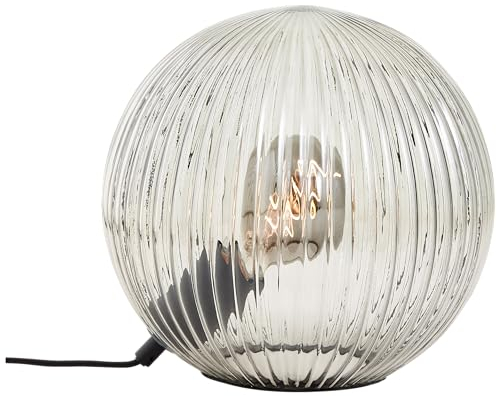 Lightbox lampe de chevet décorative - 24 cm de hauteur, Ø 25 cm - lampe de table avec boule en verre fumé cannelé & interrupteur - pour la chambre à coucher - E27, max. 25 W - en verre/métal - en