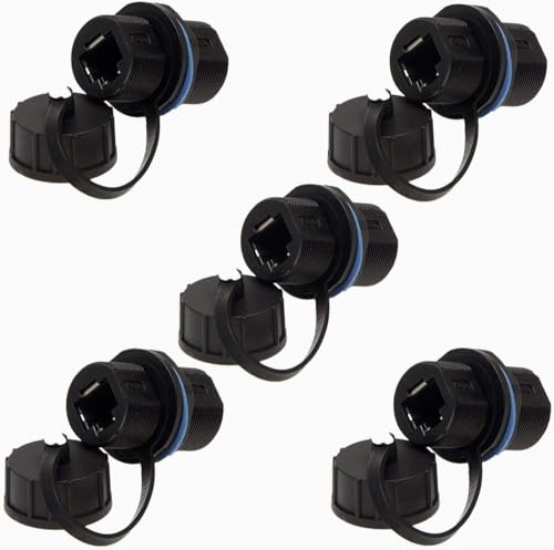 PENGLIN 5 STÜCKE RJ45 Geschirmte Buchse, Cat5/5e/6 8P8C Ethernet LAN Durchgangsbuchse,RJ45 Outdoor Kupplung mit Wasserdichter/Staubkappe