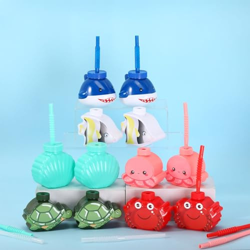 Tanlade Partybecher mit Ozean-Motiv, 284 ml, Kunststoffbecher mit Deckel, Unterwasser-Designs, 12 Stück, für Strandgeburtstagsparty-Zubehör