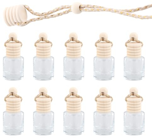 10 Piezas Colgar Difusor Colgante para Coche, Botellas de Perfume para Ambientador de Coche Recargables, Botella Difusora de Aromaterapia de Aceite Esencial Vacía para Coche, Hogar, Oficina (D)