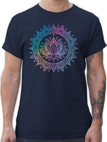T-Shirt Herren - Yoga - Mandala Lotusblume I Spirituelle Meditation I Pilates Lotus Entspannung - M - Navy Blau - Tshirt spirituell Shirt Joga Wellness Apparel Fans lotusblüte mit Motiv Geschenke