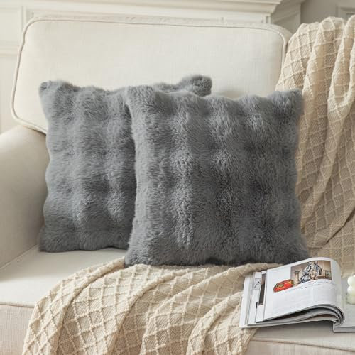Yaertun 2er Set Grau dicken Woll Kissenbezug 55x55cm dekorative Kissenbezüge Sofakissen Dekokissen Wurfkissenbezug zierkissenbezug plüsch Kunstfell Kissenhülle Schlafzimmer Wohnzimmer