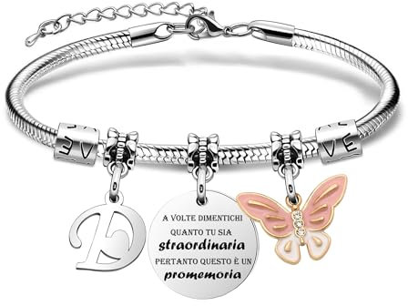 SAMORION A Volte Dimenticati quanto tu sia straordinaria pertanto questo è un promemoria-Moda Rosa Farfalla Ciondolo Lettere Iniziali Braccialetti Regalo Ispiratore Per le Donne Ragazze Nipote (D)